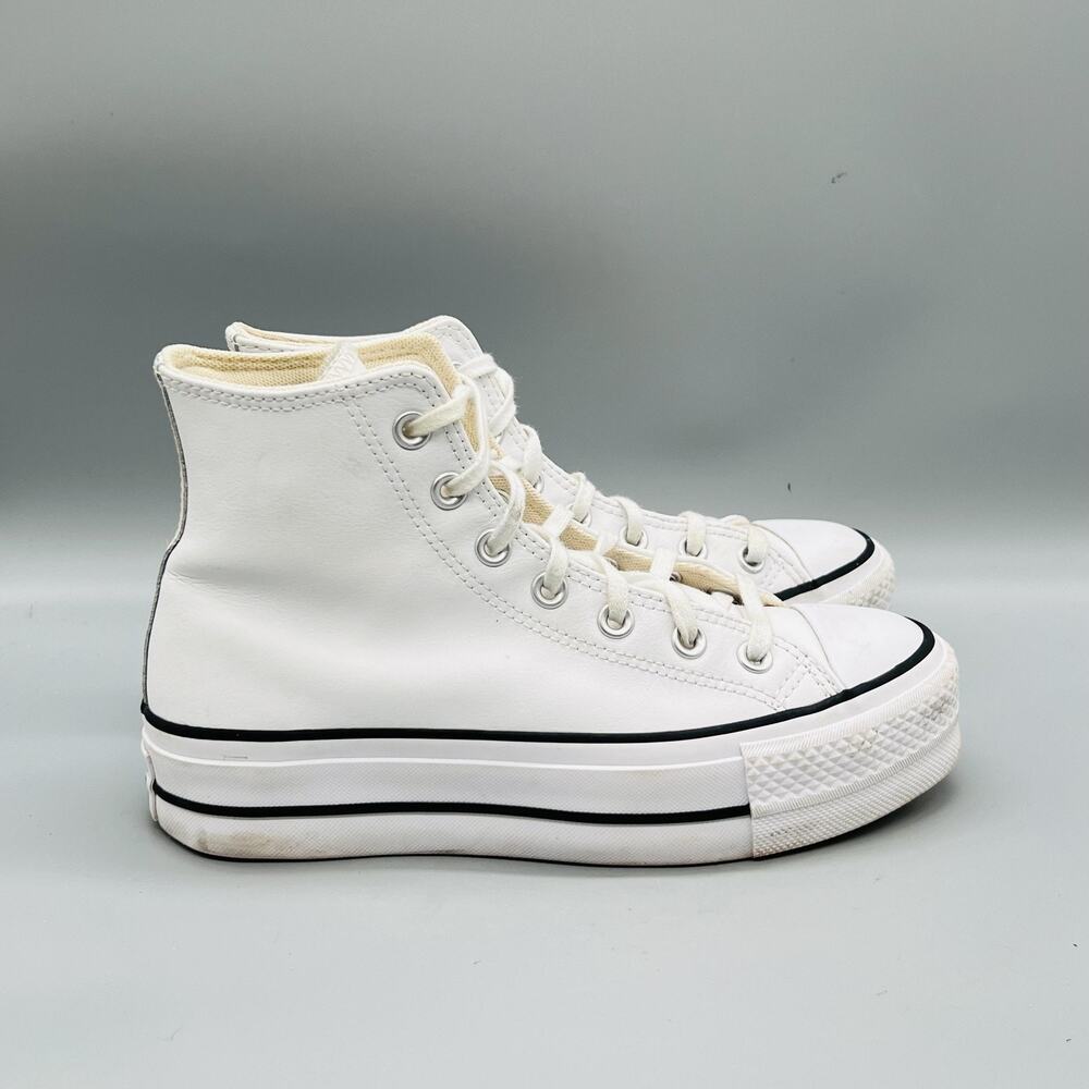 Converse Shoes Womens 6.5 White Leather All Star High Top Platform Sneakers - Picture 1 of 11